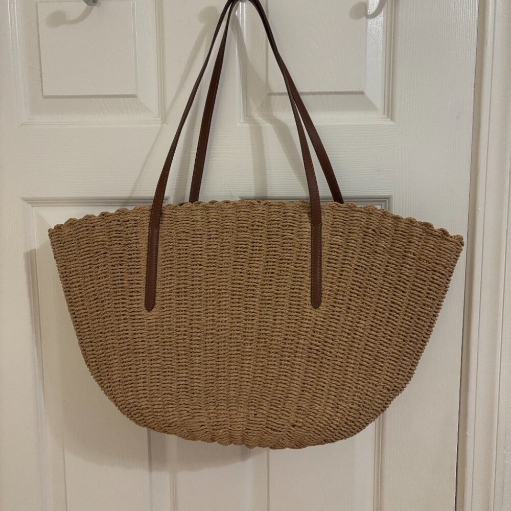 J Crew Como Raffia Tote NWT
